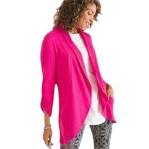 Chico’s Cardigan Size 1 (8) Medium Fuchsia Pink Open Front